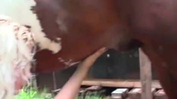 Extremely dirty bestiality porn scene in the barn