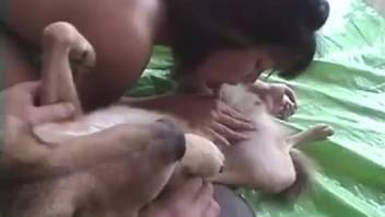 Bestiality porn flick starring a dark-haired vixen