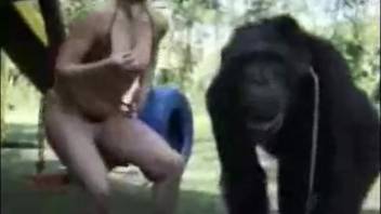 Blonde woman engages in intercourse with her adorable monkey