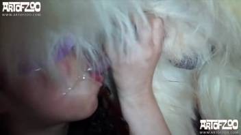 Glowing animal enthusiast screws a canine in her charming stance
