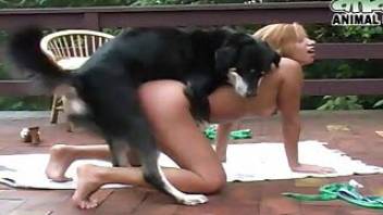 Female fucking with a nice dog outdoors