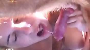 Dog fucks woman in an outdoors oral vid