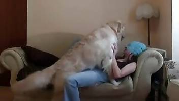 Kinky young lady fucks dog on cam. Free bestiality and animal porn