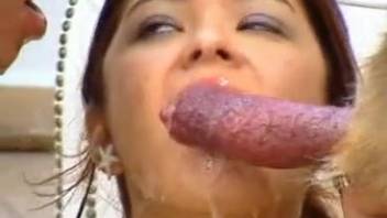 Hot woman lovingly sucks canine cock