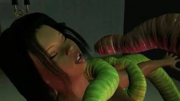 Animated creature fornication involving a verdant beast